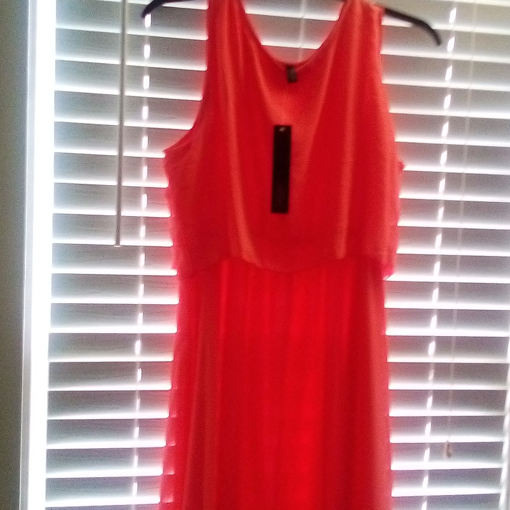 Bright Coral Chiffon, lined, Maxi Dress NWT